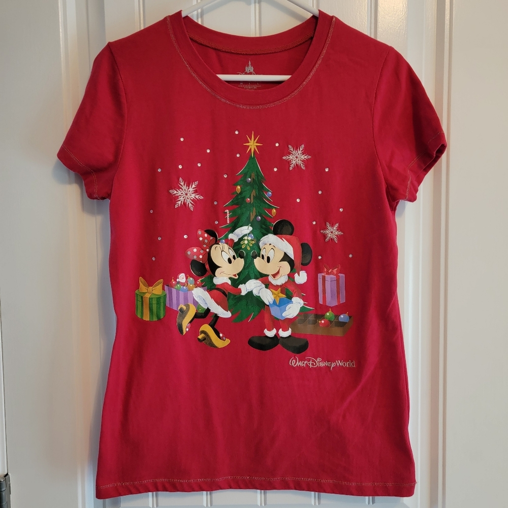 Disney Santa Christmas Mickey & Minnie shirt, Women’s Size M, 2017